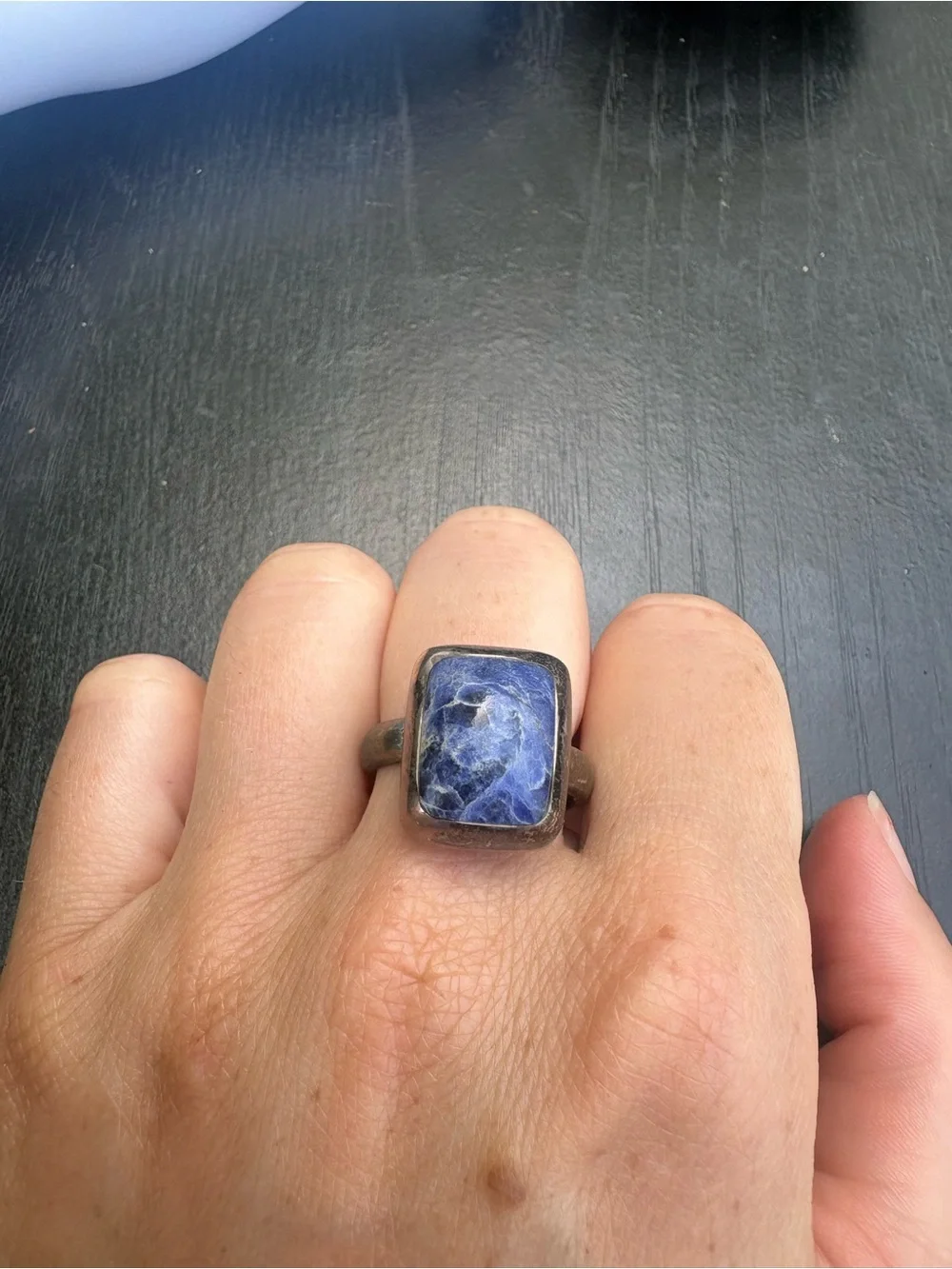 Mexico Sterling Silver Blue Sodalite Rectangle Ring - Size 7 Adjustable